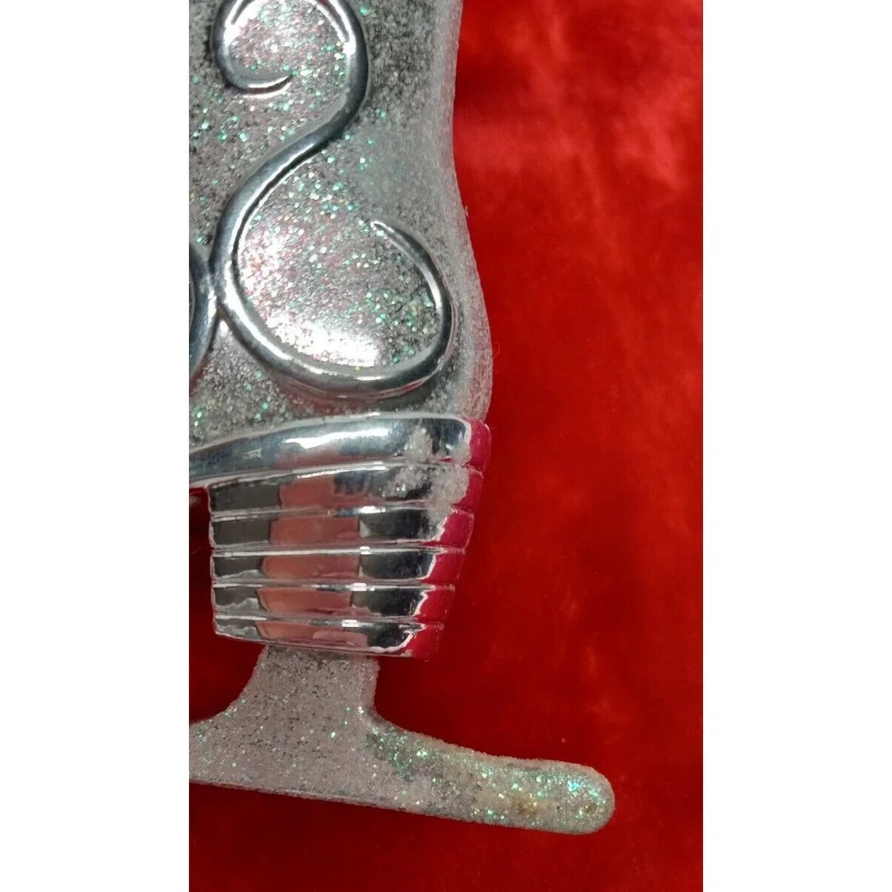 Christmas tree ornament ice skate silver sparkly glitter plastic ✔️ pictures